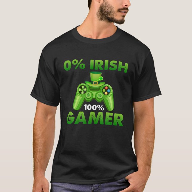 Funny 0 procent Irish 100 procent Gamer Saint Patr T Shirt (Framsida)