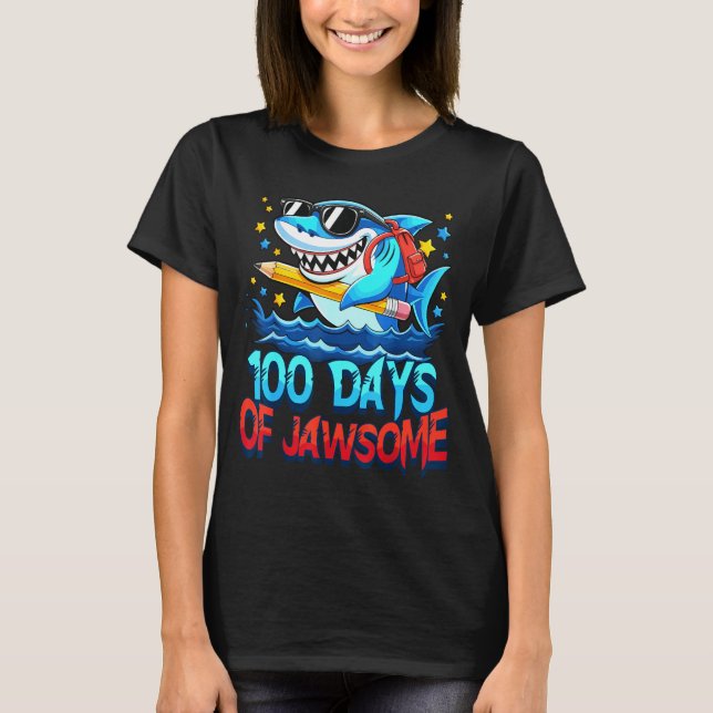 Funny 100 Days Of Jawsome Shark Kids Boy 100th Day T Shirt (Framsida)