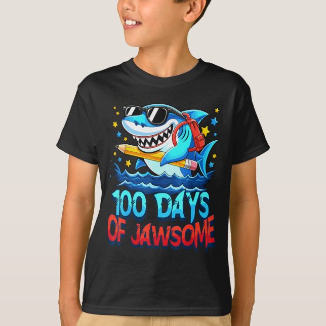 Funny 100 Days Of Jawsome Shark Kids Boy 100th Day T Shirt (Framsida)