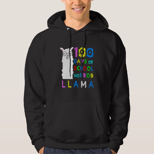 Funny 100 Days of School No Probllama Llama 100th  Hoodie (Framsida)