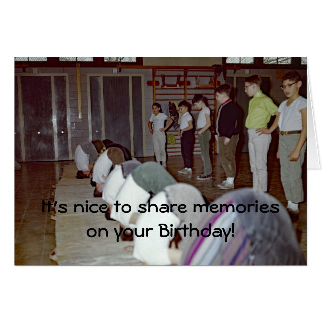 FUNNY 1950'S BOYS GYM CLASS SCHOOL PHOTOGRAPH HÄLSNINGSKORT (Framsidan Horizontal)