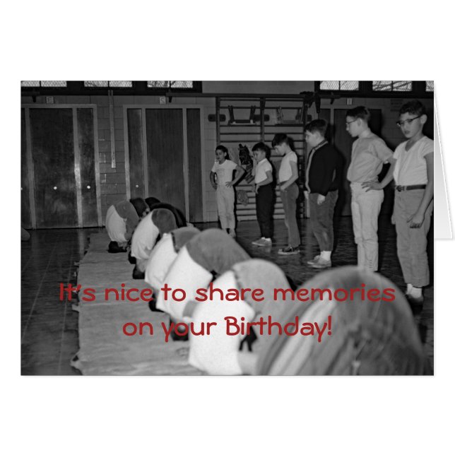 FUNNY 1950'S BOYS GYM CLASS SCHOOL PHOTOGRAPH HÄLSNINGSKORT (Framsidan Horizontal)