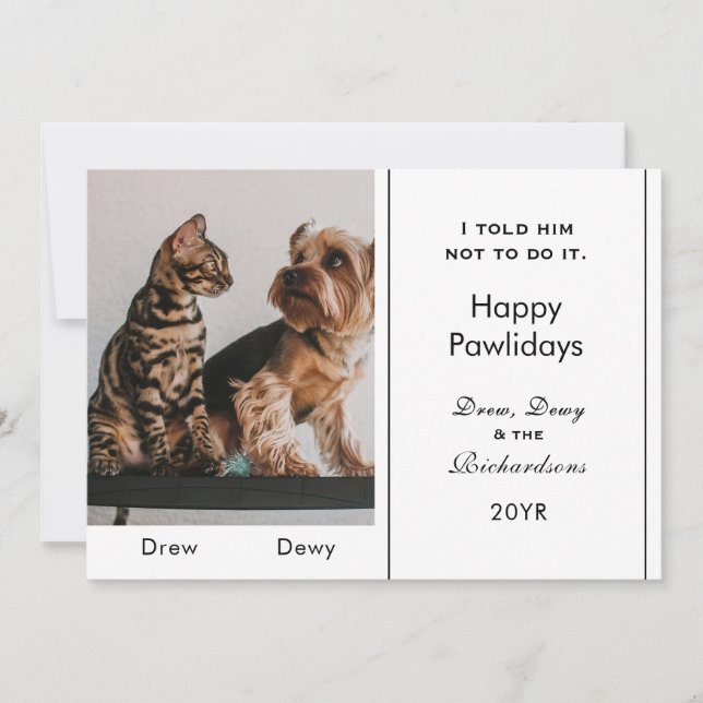 Funny 1 Anpassningsbar för foto Cute Cat Hund Naug Julkort (Framsida)