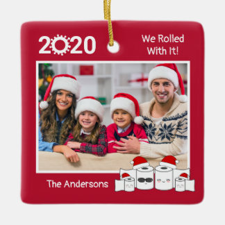Funny 2020 Toilet Papper Roll Family of 4 Photo Julgransprydnad Keramik