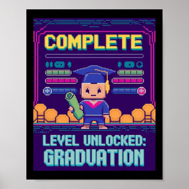 Funny 2025 Gamer Level Complete Master College Gra Poster (Framsidan)