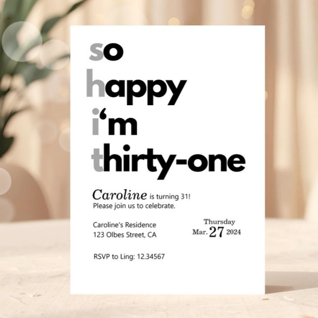Funny 31st Birthday Funny Humuor Hilarious Inbjudningar (31st birthday invitation, thirty one birthday invite, minimalist birthday invite, modern birthday in)