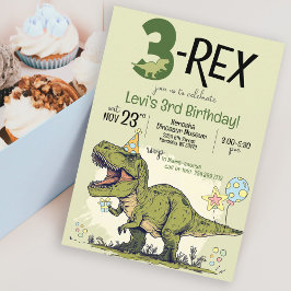 Funny 3-Rex Dinosaur Tecknad 3:e födelsedagen Part Inbjudningar