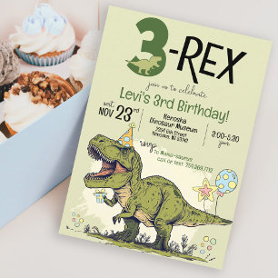 Funny 3-Rex Dinosaur Tecknad 3:e födelsedagen Part Inbjudningar