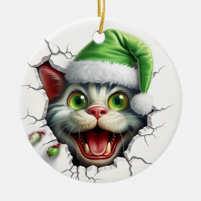 Funny 3d Cat Julgransprydnad Keramik (Framsidan)