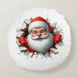 Funny 3D Santa Claus Christmas Holiday Design Rund Kudde