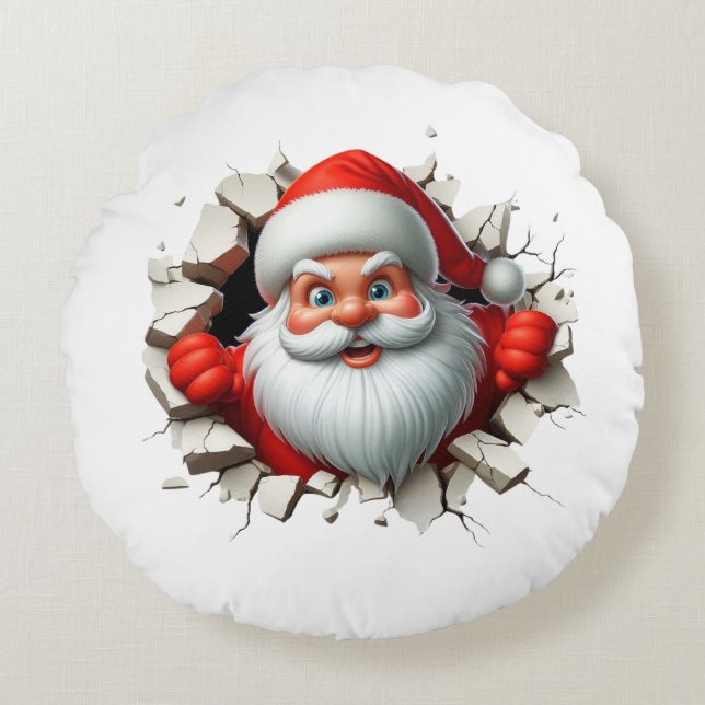 Funny 3D Santa Claus Christmas Holiday Design Rund Kudde (Framsidan)