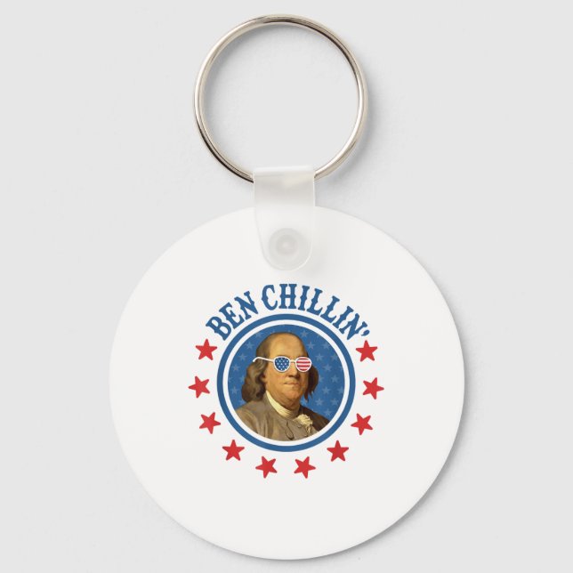 Funny 4:e juli _ Ben Chillin _ Ben Franklin Usa Nyckelring (Framsida)