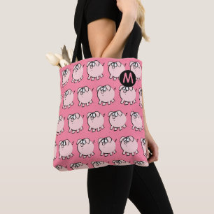 Funny 4 Tecknad Gris Monogram Välj Färg Tote Bag Tygkasse