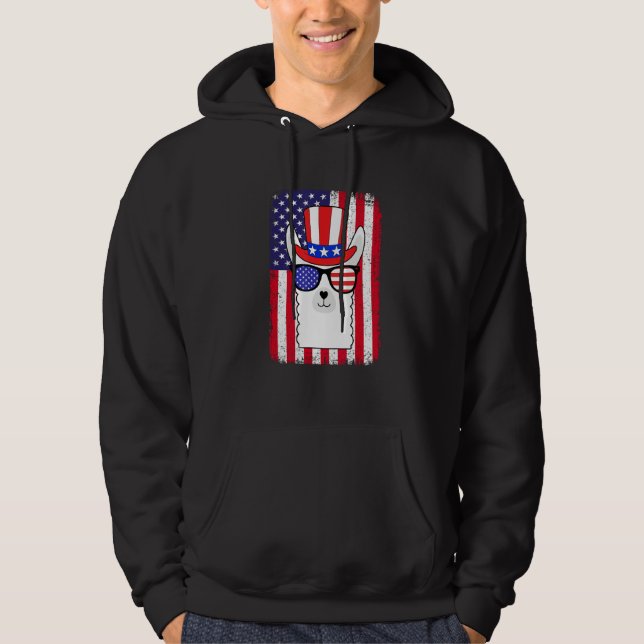 Funny 4th Of July American Flag Patriotic Llama Su Hoodie (Framsida)