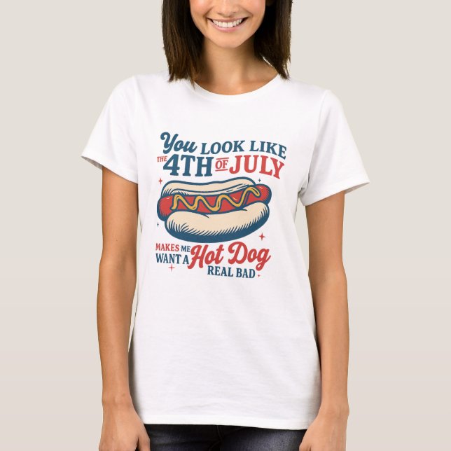Funny 4th of July Hot Dog Shirt – Retro USA Patrio T (Framsida)