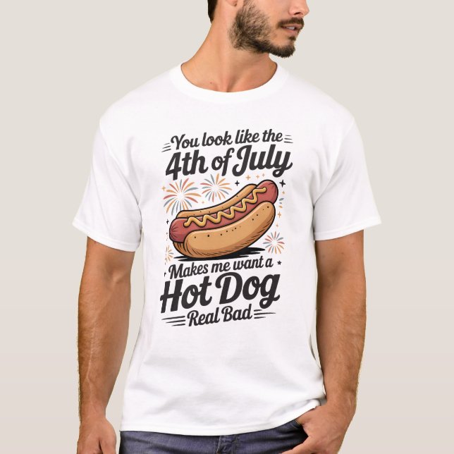Funny 4th of July Hot Dog T Shirt (Framsida)