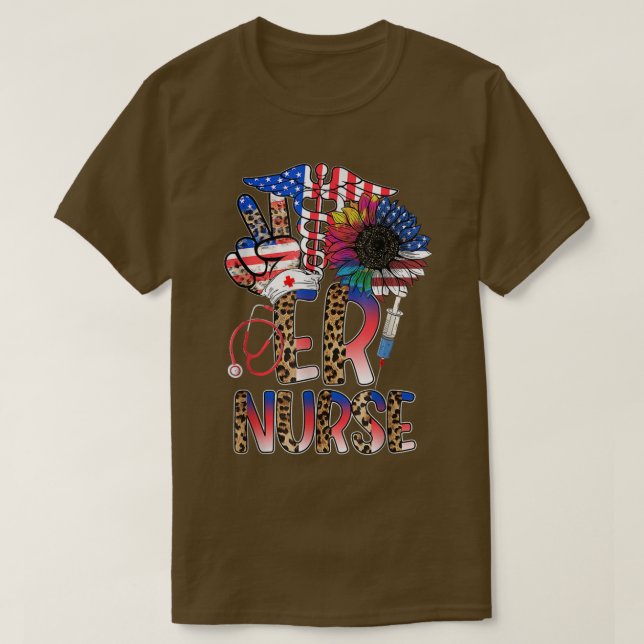 Funny 4th of July Leopard Sunflower Er Nurse Ameri T Shirt (Design framsida)