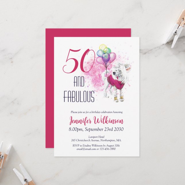Funny 50 och Fabulous Rosa Inbjudningar (Fram/Back In Situ)