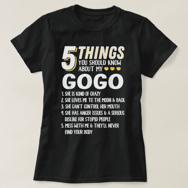 Funny 5 Sak Grandma Gogo Gift Idea T Shirt (Design framsida)