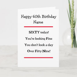 Funny 60:e födelsedag Verse Birthday Card Kort