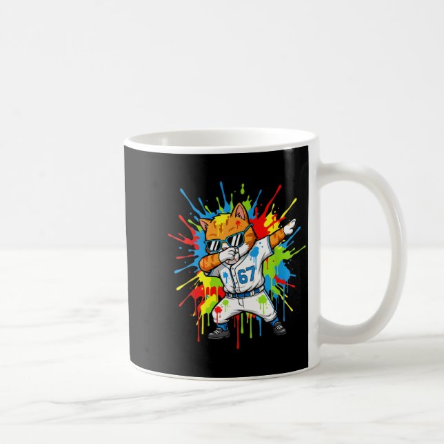 Funny 67 Baseball Dabbing Cat 6 7 Dripng Ice Cream Kaffemugg (Höger)