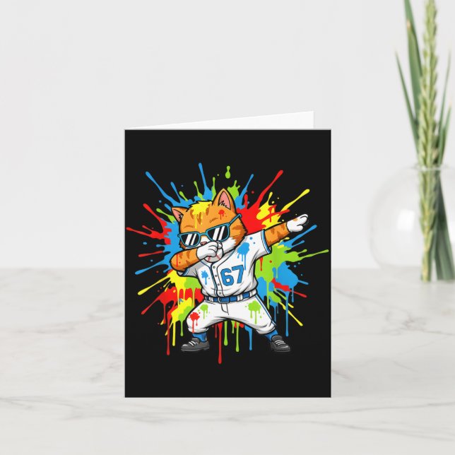 Funny 67 Baseball Dabbing Cat 6 7 Dripng Ice Cream Kort (Framsida)