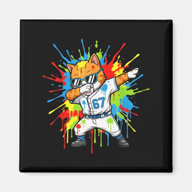 Funny 67 Baseball Dabbing Cat 6 7 Dripng Ice Cream Magnet (Framsidan)