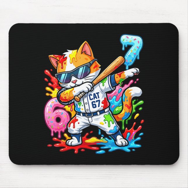 Funny 67 Baseball Dabbing Cat 6 7 Dripng Ice Cream Musmatta (Framsidan)