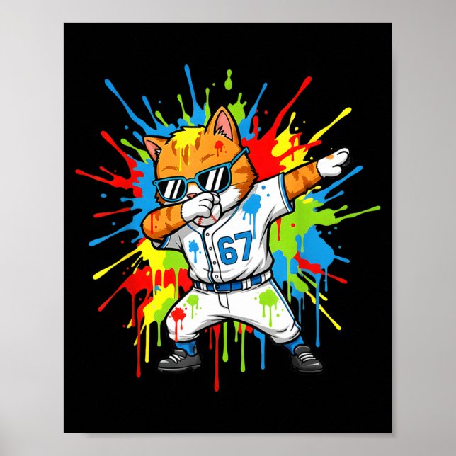 Funny 67 Baseball Dabbing Cat 6 7 Dripng Ice Cream Poster (Framsidan)