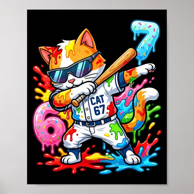 Funny 67 Baseball Dabbing Cat 6 7 Dripng Ice Cream Poster (Framsidan)
