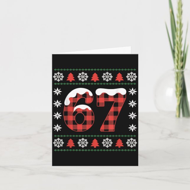 Funny 67 Buffalo Plaid Christmas Snow Ugly Sweater Kort (Framsida)
