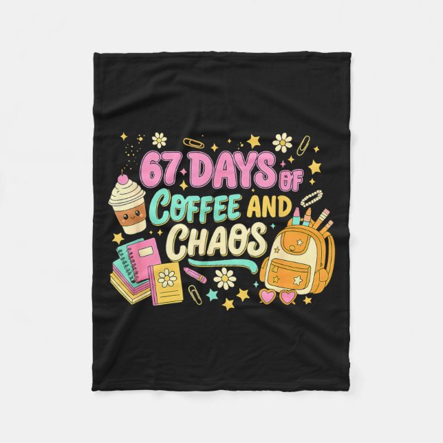 Funny 67 Days Of Coffee Retro Teacher Humor  Fleecefilt (Framsidan)