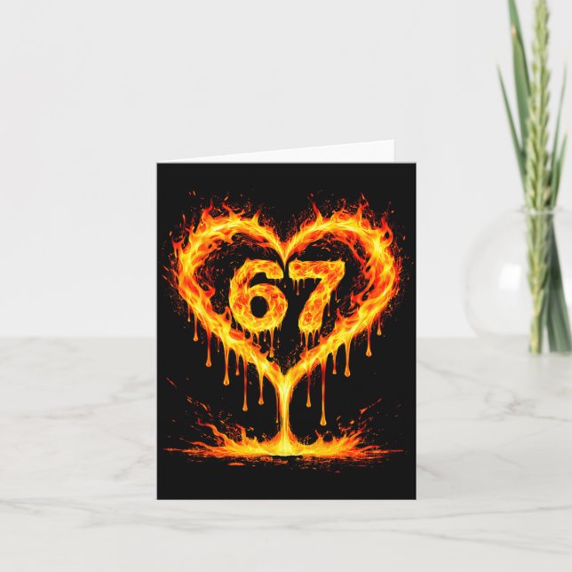 Funny 67 Flames Heart Love Six Seven Meme Celebrat Kort (Framsida)