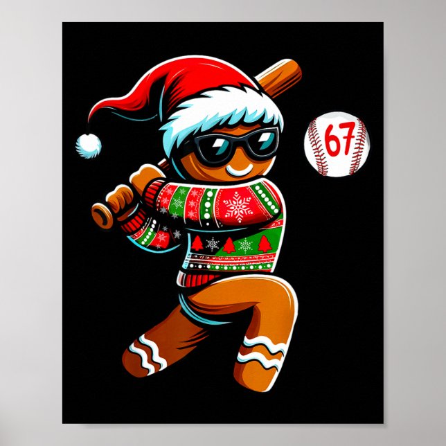 Funny 67 Gingerbread Man Playing Baseball Christma Poster (Framsidan)