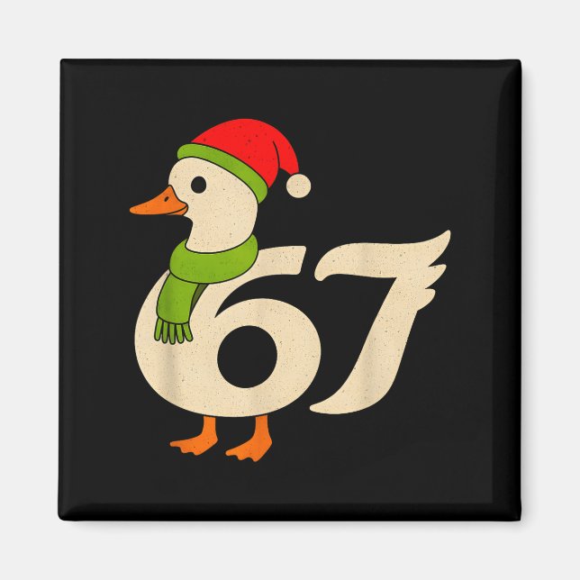 Funny 67 Goose Christmas 6 7 Meme Duck Santa Hat F Magnet (Framsidan)