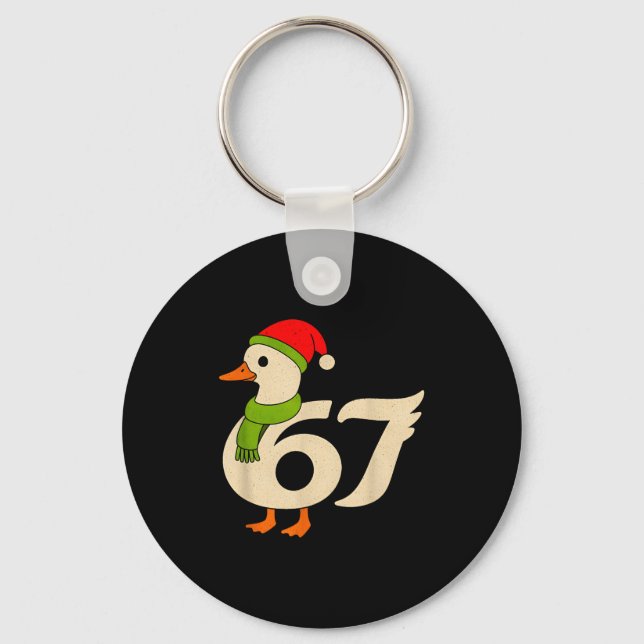 Funny 67 Goose Christmas 6 7 Meme Duck Santa Hat F Nyckelring (Framsida)
