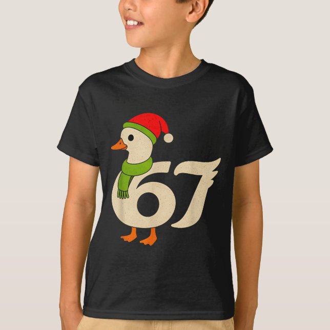 Funny 67 Goose Christmas 6 7 Meme Duck Santa Hat F T Shirt (Framsida)