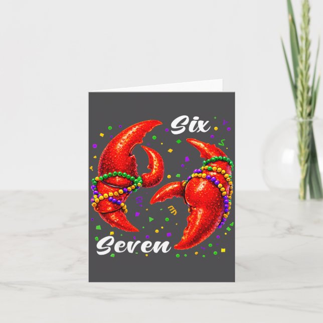 Funny 67 Mardi Gras Crawfish Meme 6 7 Beads Six Se Kort (Framsida)