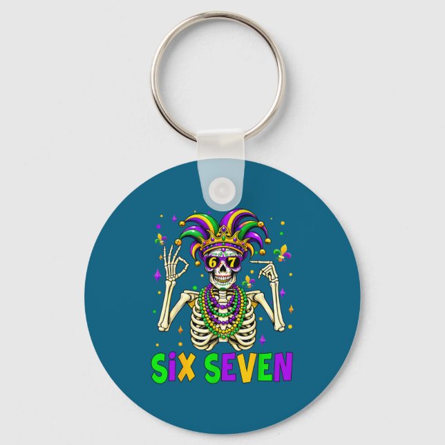 Funny 67 Mardi Gras Skeleton 6 7 Meme Mask Beads S Nyckelring (Framsida)