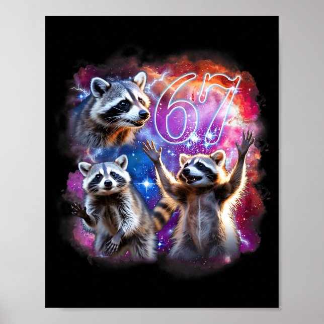 Funny 67 Meme Racoon Howling At The Moon Six Seven Poster (Framsidan)