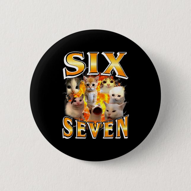 Funny 67 Meme Six Seven Cat Meme Funny Bootleg Gra Knapp (Framsida)