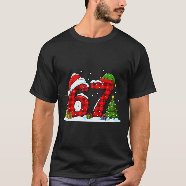 Funny 67 Meme Six Seven Christmas Buffalo Red Plai T Shirt (Framsida)