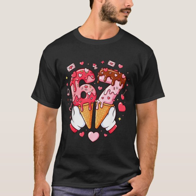 Funny 67 Meme Six Seven Ice Cream Matching Couples T Shirt (Framsida)