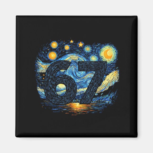 Funny 67 Meme Six Seven Starry Art Night  Magnet (Framsidan)