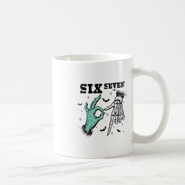 Funny 67 Meme Spooky Skeleton Six Seven Gen Alpha  Kaffemugg (Höger)