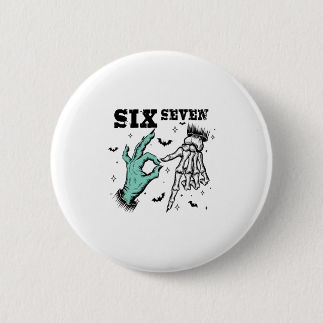 Funny 67 Meme Spooky Skeleton Six Seven Gen Alpha  Knapp (Framsida)