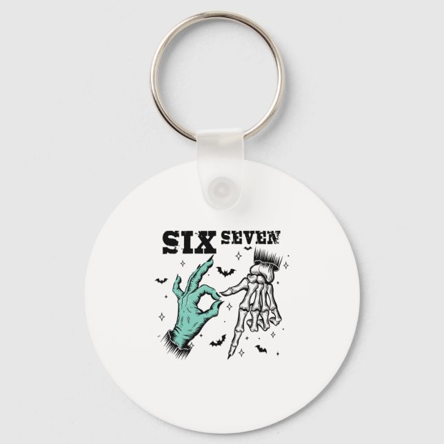 Funny 67 Meme Spooky Skeleton Six Seven Gen Alpha  Nyckelring (Framsida)