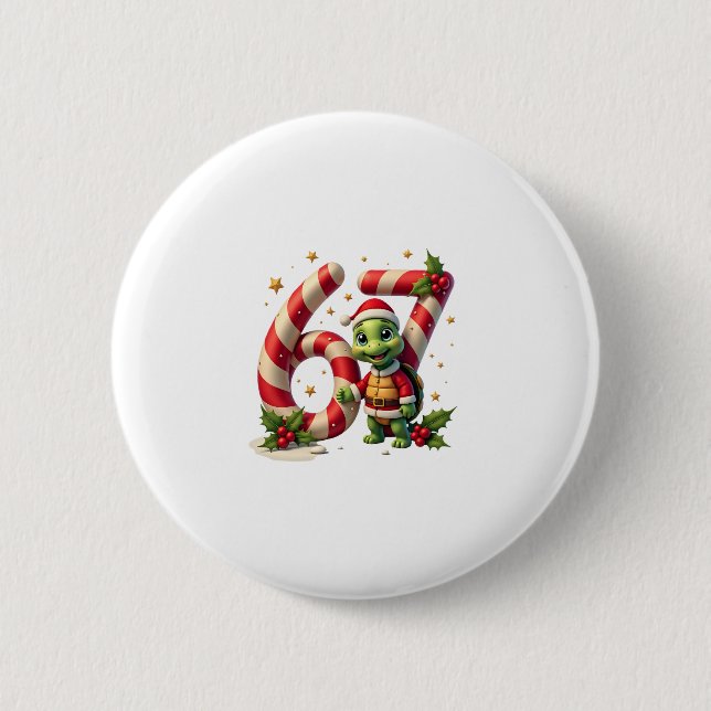 Funny 67 Meme Turtle Christmas PJm Men Women Famil Knapp (Framsida)
