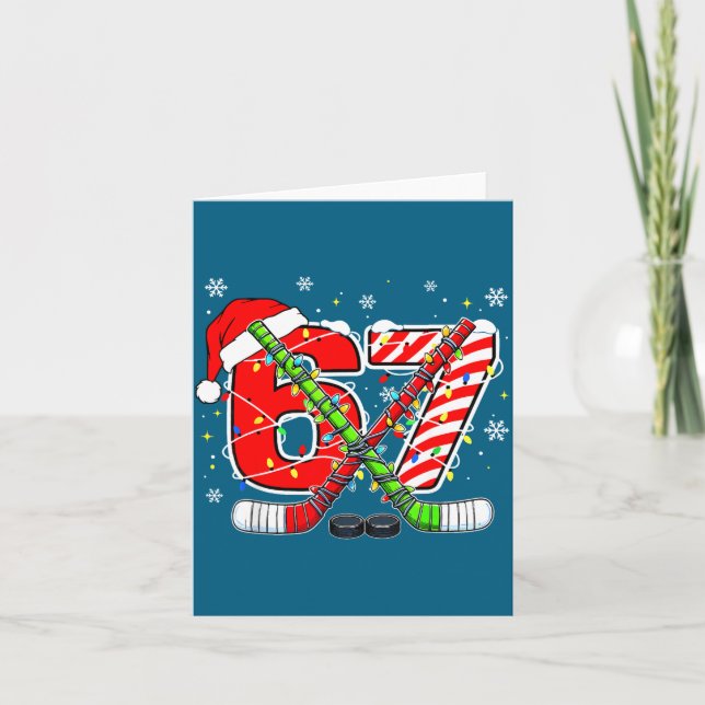 Funny 67 Santa Hat Candy Cane Ice Hockey Six Seven Kort (Framsida)