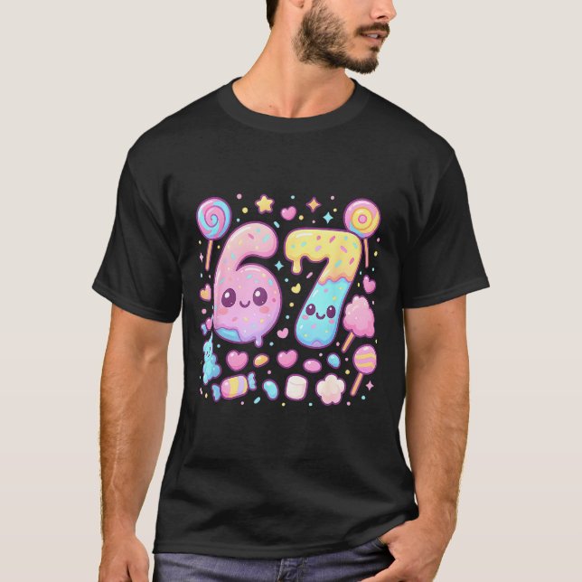 Funny 67 Six Seven Candy 6 7 Meme Gen Alpha Kawaii T Shirt (Framsida)